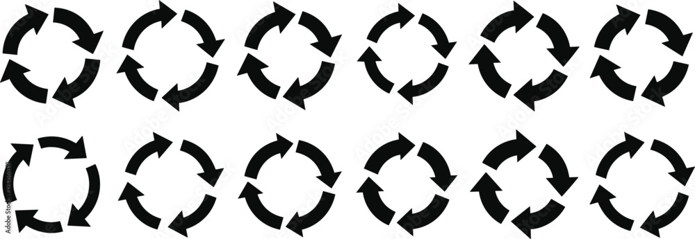 Fototapeta premium Circular Arrows Refresh Icon Set for Reload, Sync, Update, Rotation Process, Data Transfer, and System Interface Design