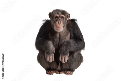 Φωτογραφία A detailed portrait of a young chimpanzee sitting calmly, isolated on a transpar