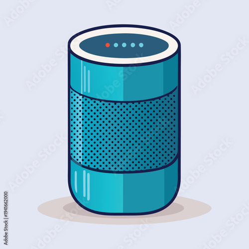 Stylized smart speaker with a perforated grill design and indicator lights