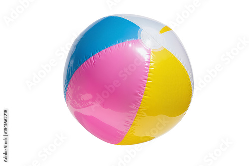 Cuadro en lienzo Vibrant striped inflatable beach ball, a classic summer toy isolated on transpar