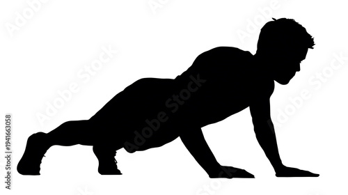 A silhouette of a person doing a push-up, exercising and strengthening