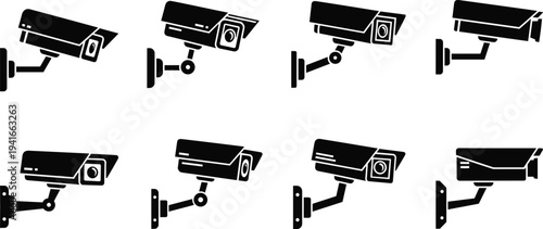 CCTV Security Camera Icon Set with Surveillance Monitoring Symbols for Video Security Systems, Protection Technology and Safety Monitoring Design