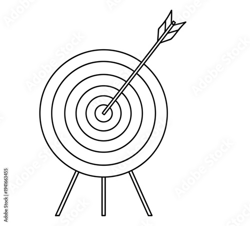 Archery Target with Arrow Outline Icon, Target Practice Vector