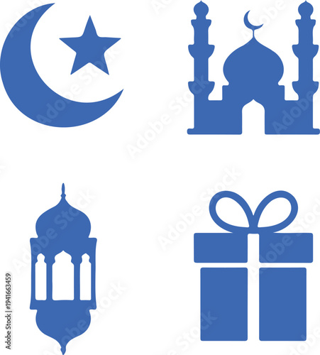 set of silhouette 4 eid elements icons