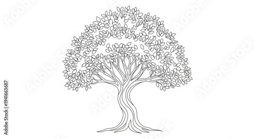 Detailed Illustration of a Large Tree with Dense Foliage.