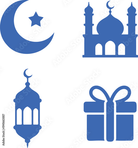 set of silhouette 4 eid elements icons