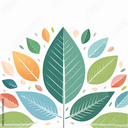 Vibrant Array of Stylized Botanical Leaves in a Harmonious Gradient of Fresh Seasonal Colors
