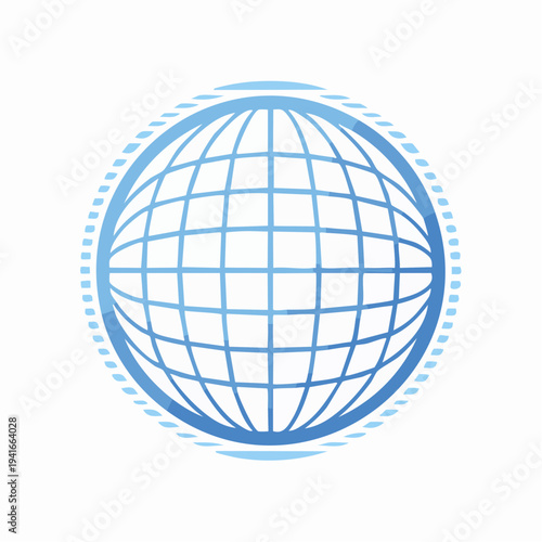 Blue Globe with Network Grid and Dotted Circle Border - Global Connection Concept