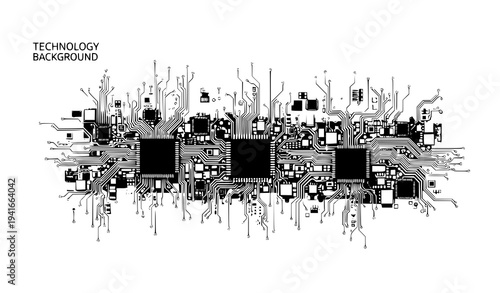 Futuristic electronics motherboard vector background with circuit board technology illustration