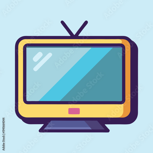 Retro Television Cartoon Illustration on Light Blue Background with Antenna