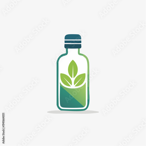 Herbal medicine bottle with green leaves and fresh natural ingredients logo concept