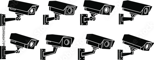Security Surveillance Camera Icon Set with CCTV Monitoring Symbols for Video Protection Systems, Safety Observation, Property Security, and Smart Surveillance Technology Design