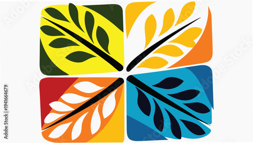 Set of 4 colorful leaf icons vector