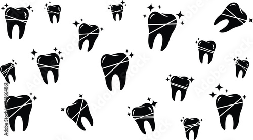 Shiny Healthy Tooth Icon Set with Sparkle Symbols for Dental Care, Oral Hygiene, Teeth Cleaning, Dentist Clinic, and Healthcare Design