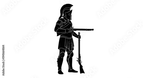 Ancient warrior with musket, silhouette