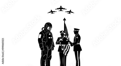 Astronaut, Soldiers, and Airplanes in a Patriotic Formation