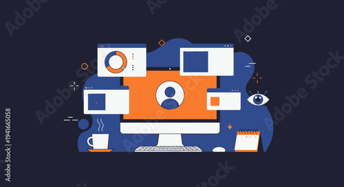 Computer screen displaying user profile and data analytics dashboards.