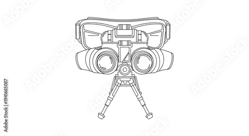 Binoculars on Tripod Mount - Technical Drawing
