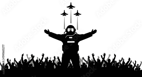 Hero Pilot Celebrated by Crowd with Fighter Jets Flying Overhead