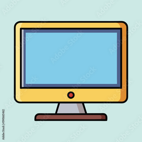 Stylized Cartoon Computer Screen on Light Blue Background with Simple Design
