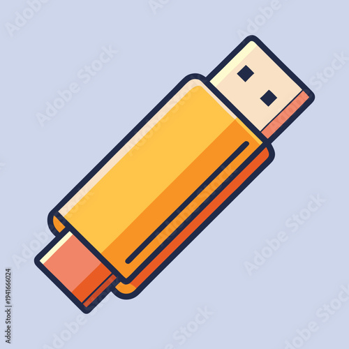 Stylish Orange USB Flash Drive with Outline on Light Blue Background
