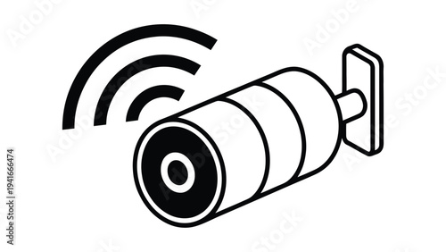 security camera outline icon with wireless signal representing surveillance monitoring protection safety system technology vector