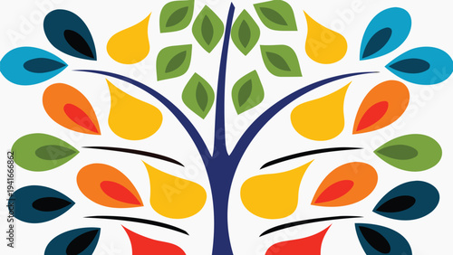 Colorful tree icon with multicolored leaves vector