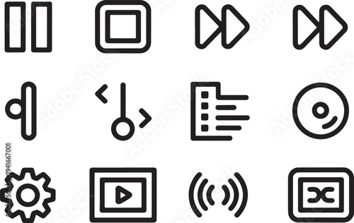 Media player control interface icons featuring pause stop fast forward and settings symbols