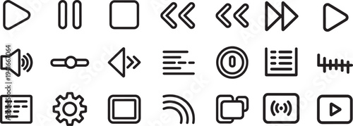 Media player user interface icon set. media player ui design vector playback controls.