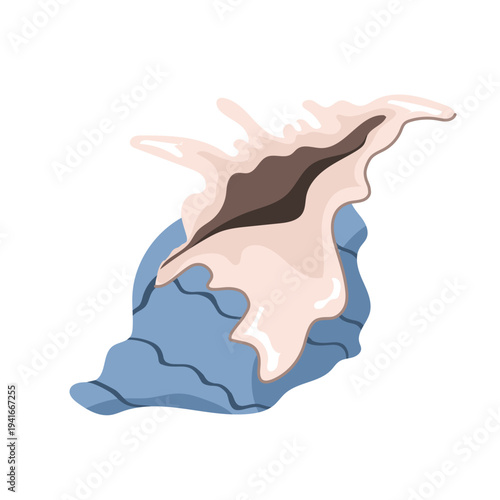  Illustration of textured blue and beige ocean shell. Stylized maritime element for summer beach decor, nautical themed projects, and nature inspired designs.