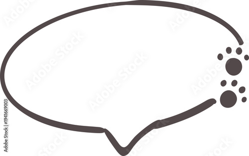 Empty cute cat or dog, pet frame speech bubble with ears and tail, border with paw print. Doodle sketch hand drawn elements. Footprint badge, border divider. 