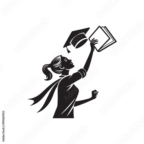 Proud graduating student silhouette holding diploma representing education accomplishment