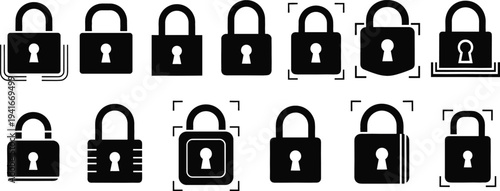 Security Lock Icon Set with Padlock Protection Symbols for Data Privacy, Cyber Security Access Control, Safe Login, and Digital Protection Interface Design