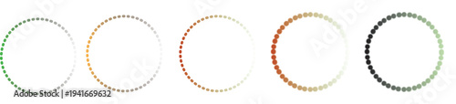 Blurry metallic ring shapes in a row on white background