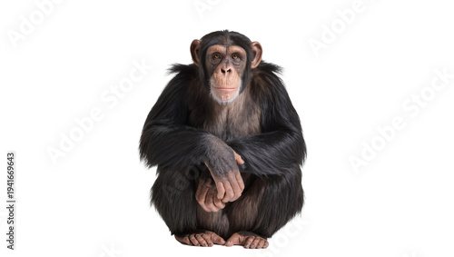 Photography Captivating chimpanzee sitting calmly, looking directly at the viewer, a majesti