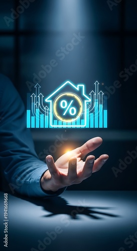 Business hand holding digital security shield with percentage icon in futuristic blue glow