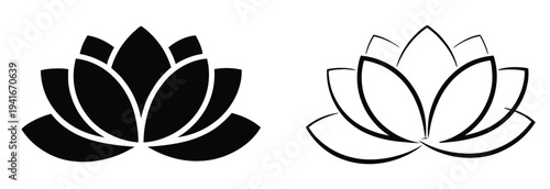 Lotus Flower Icon Black and White Vector Line Art Illustration
