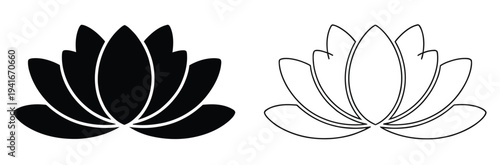 Lotus Flower Symbol Black and White Line Art Vector