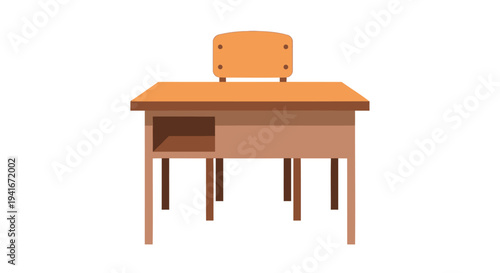 Vector illustration of wooden desk and chair