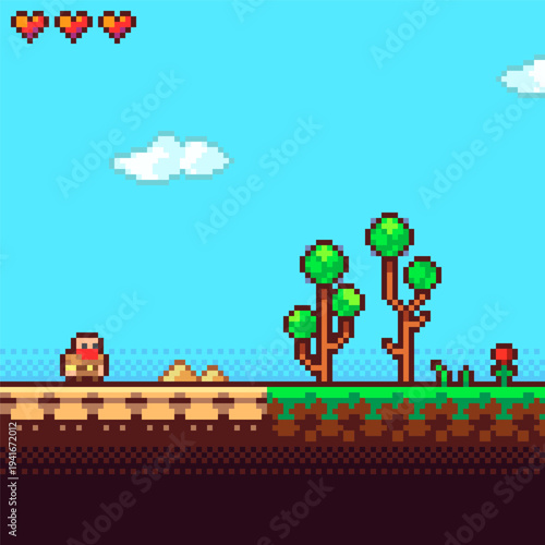 Pixelated Game Character Scene