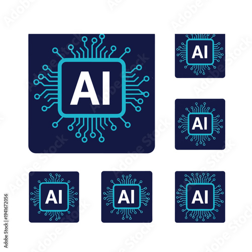 Abstract Ai Chip Graphic with Glowing Turquoise Circuits Connecting to a Central Square Featuring Bold Black Ai Letters