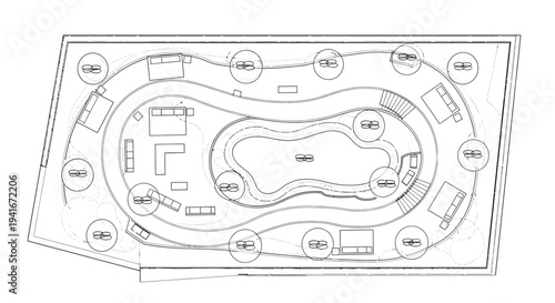 Detailed Architectural Blueprint of Amusement Park.