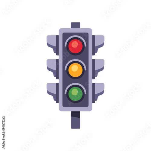 Traffic light with red yellow and green signals, colorful vector flat style illustration