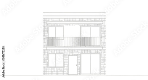 Detailed Architectural Drawing of Two Story Building.