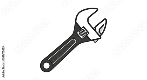 Adjustable Wrench Tool Black Vector Illustration.
