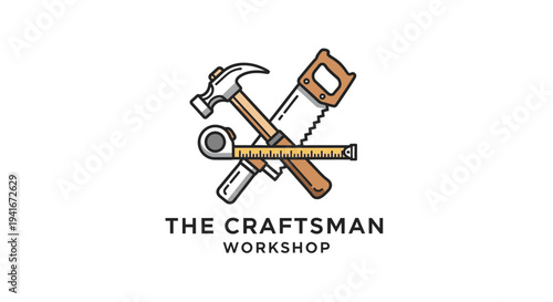 Crossed Hammer and Saw Illustration Logo.