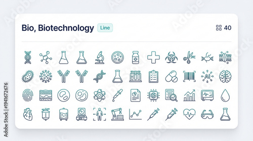 Biotechnology and Medical Research Icon Set – Editable Line Vector Collection
