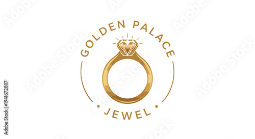 Golden Diamond Engagement Ring Logo Design.