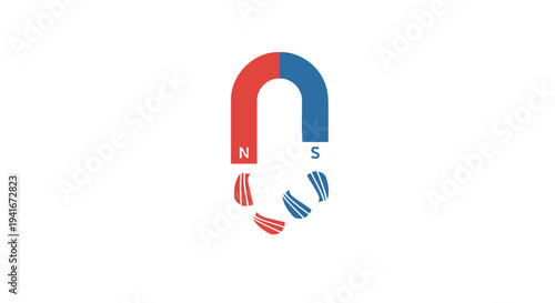 Vector magnet icon with attracting metal pieces