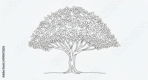 Detailed Illustration of a Tree with Dense Foliage.